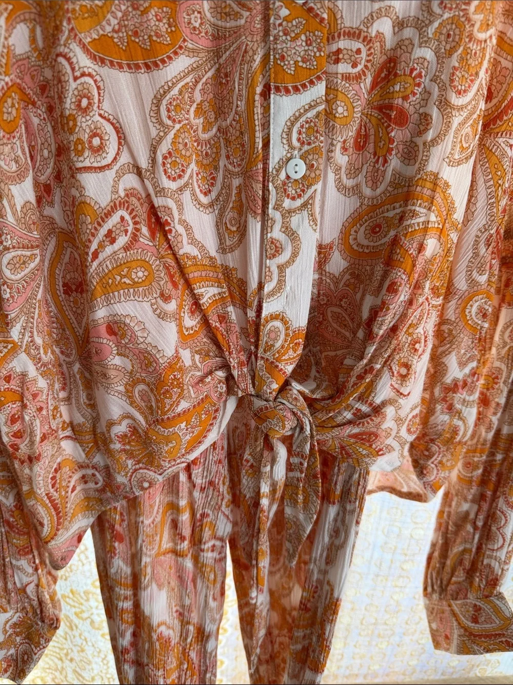 NASTY GAL Orange Paisley Tie-Front Blouse and pants set Beachy